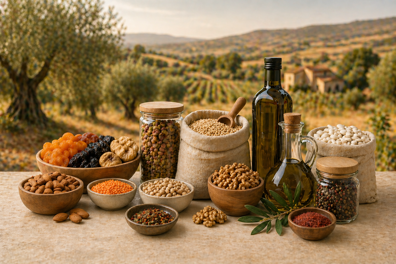 Agriculture products in the front of nice village
